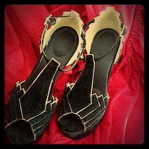 Black and gold heels